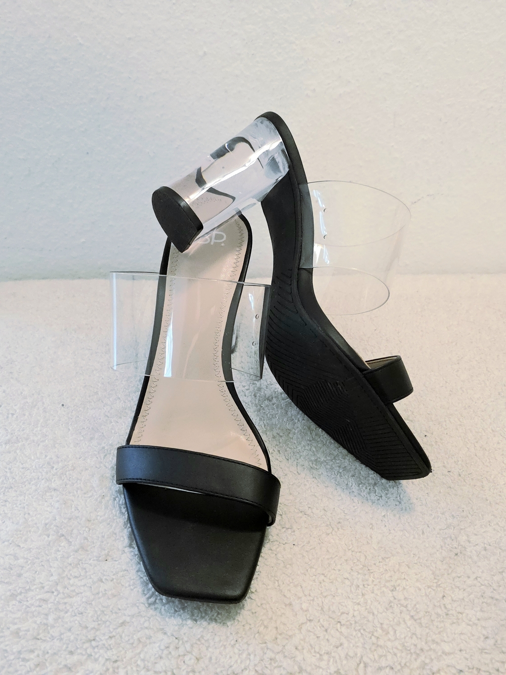 BP (Nordstrom) Black Faux Leather Clear Block Heel Strap Sandals, Size 9